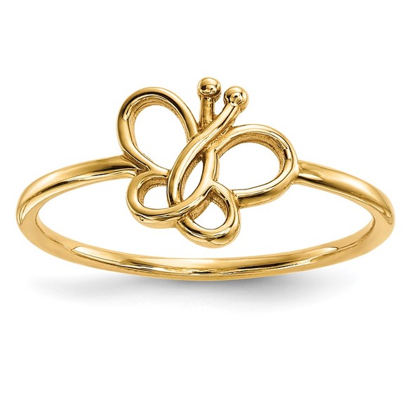 14k Yellow Genuine Gold Polished Butterfly Ring, Size 7 - Picture 1 of 5